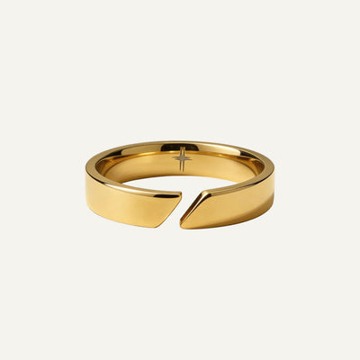 Anillo circular abierto para hombre Aura, acero 316L con baño de oro 18k