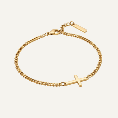 Pulsera cruz cristiana para hombre Pulsera Divinum, acero 316L baño de oro 18k