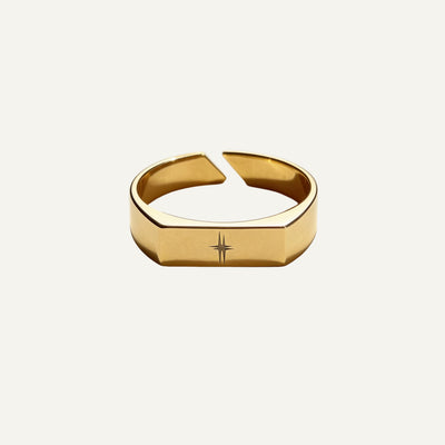 Anillo rectangular minimalista para hombre Zenith, acero 316L baño de oro 18k