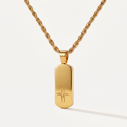 Colgante minimalista para hombre El Origen, acero 316L con baño de oro 18k